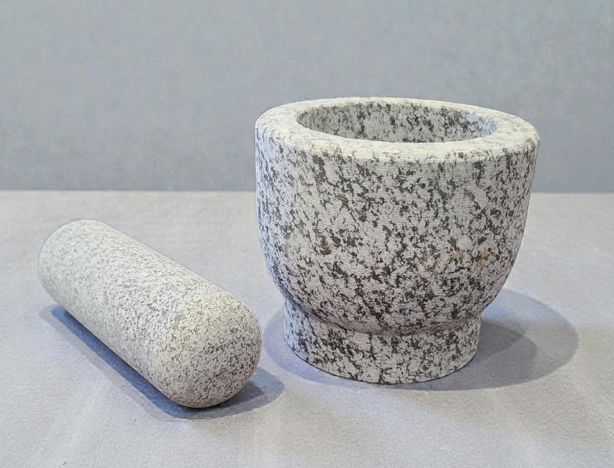 Grey Granite Stone Mortar & Pestle – 4.5" W x 4" H