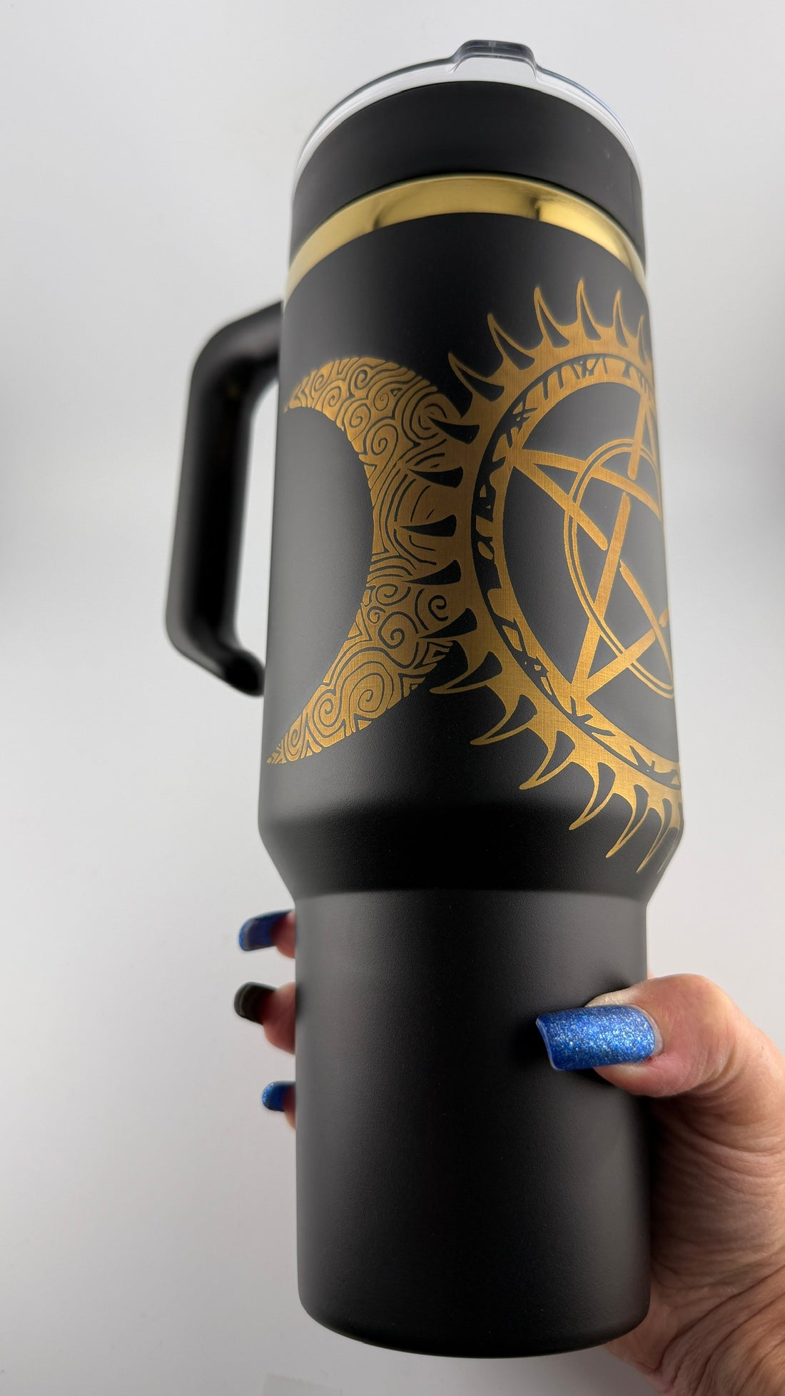 Pentacle Triple Moon Engraved 40oz Black Tumbler