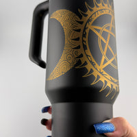 Pentacle Triple Moon Engraved 40oz Black Tumbler