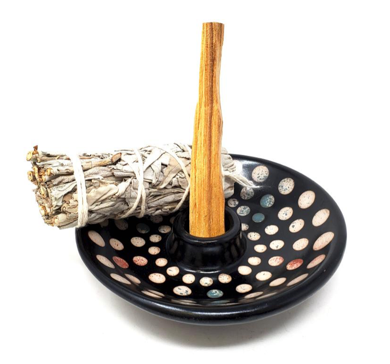 Peruvian Ceramic Burner Handmade 5" D (Smudge Stick, Incense Palo Santo Wood Burner)-Earth Fairy Holistics