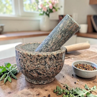 Natural Pink & Black Granite Stone Mortar & Pestle – 5.5" W x 3.5" H