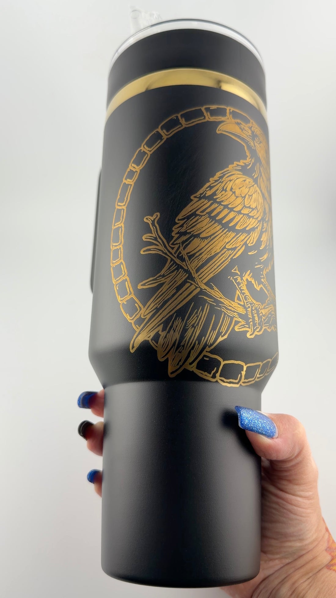 Crow Engraved 40oz Black Tumbler
