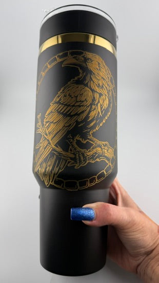 Crow Engraved 40oz Black Tumbler