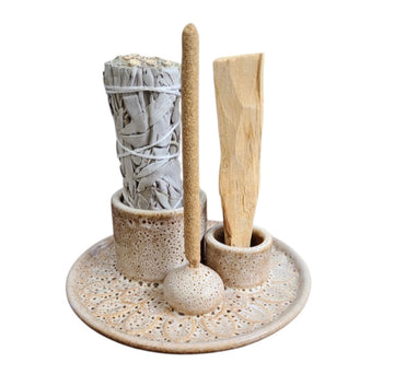 Brown Ceramic Burner (Smudge Stick, Palo Santo Wood & Incense Burner)