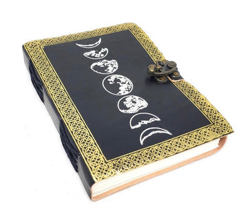 Moon Phase Gold & Silver Leather Journal 5x7" with Latch Closure