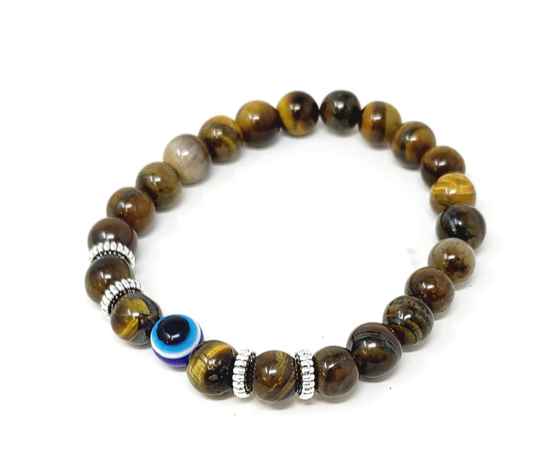 Tiger's Eye with Evil Eye Bracelet (8mm)-Earth Fairy Holistics
