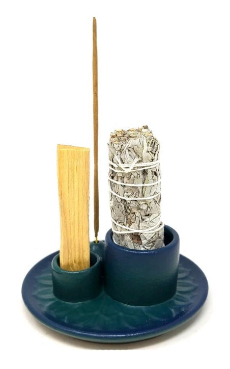 Turquoise Ceramic Burner (Smudge Stick, Palo Santo Wood & Incense Burner)
