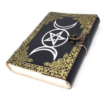 Triple Moon Gold & Silver Leather Journal 5x7" with Latch Closure