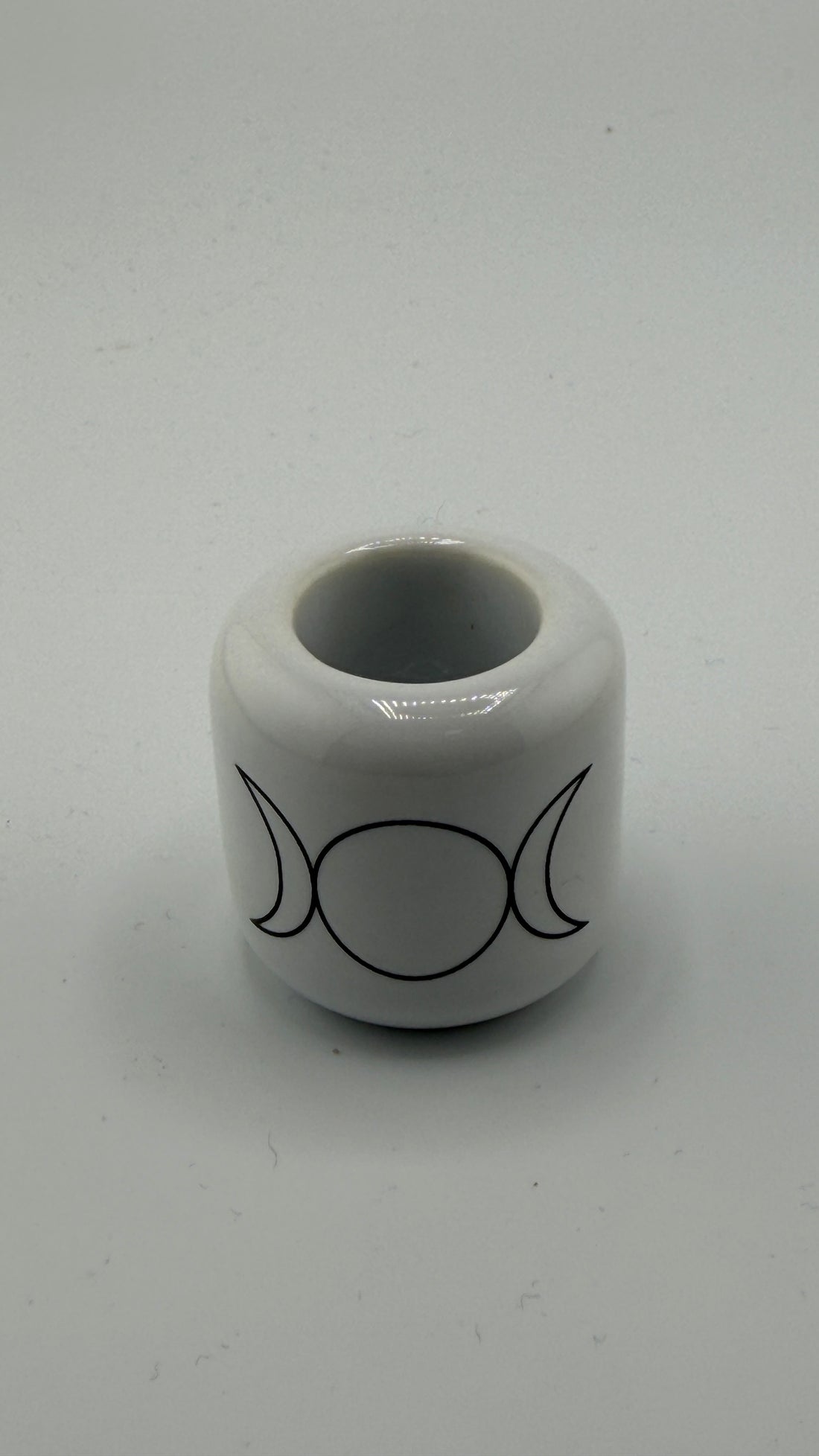 Ceramic Chime Candle Holder - Black or White w/ Silver Triple Moon-Earth Fairy Holistics