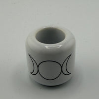 Ceramic Chime Candle Holder - Black or White w/ Silver Triple Moon-Earth Fairy Holistics