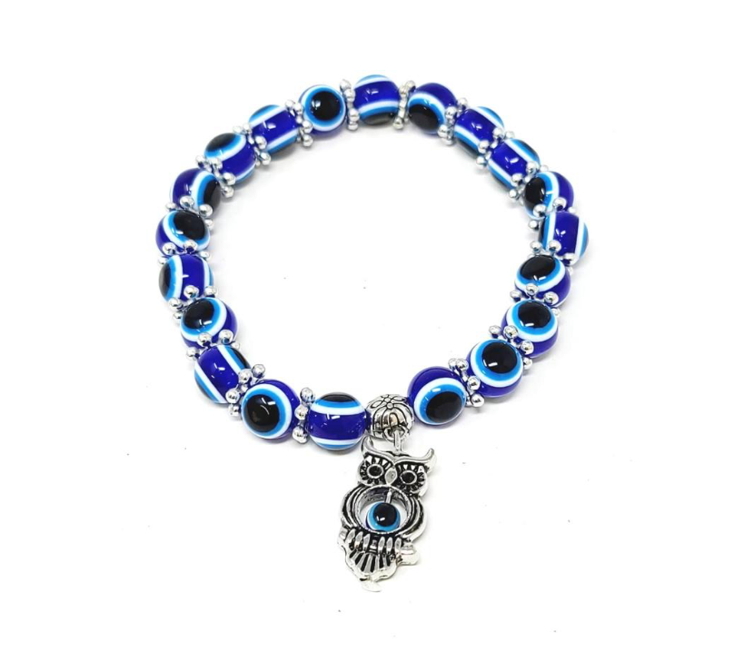 Evil Eye with Owl Charm Bracelet (8mm)-Earth Fairy Holistics