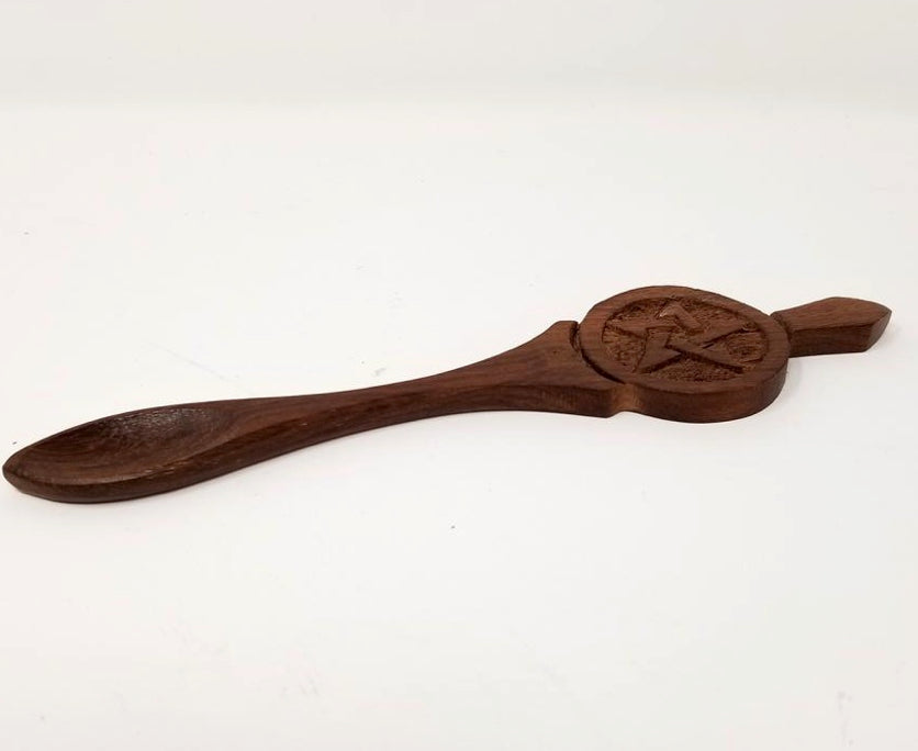 Pentagram Carved Wood Altar Spoon 6.5"-Earth Fairy Holistics