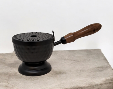 Iron Cauldron Burner with Lid & Wooden Handle (9 in)