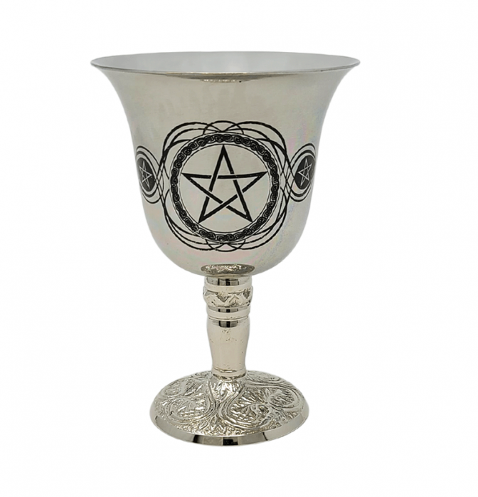 Stainless Steel Chalice with Pentagram Design 4.75"H
