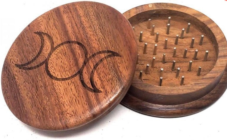 Wood Herb Grinder - Triple Moon