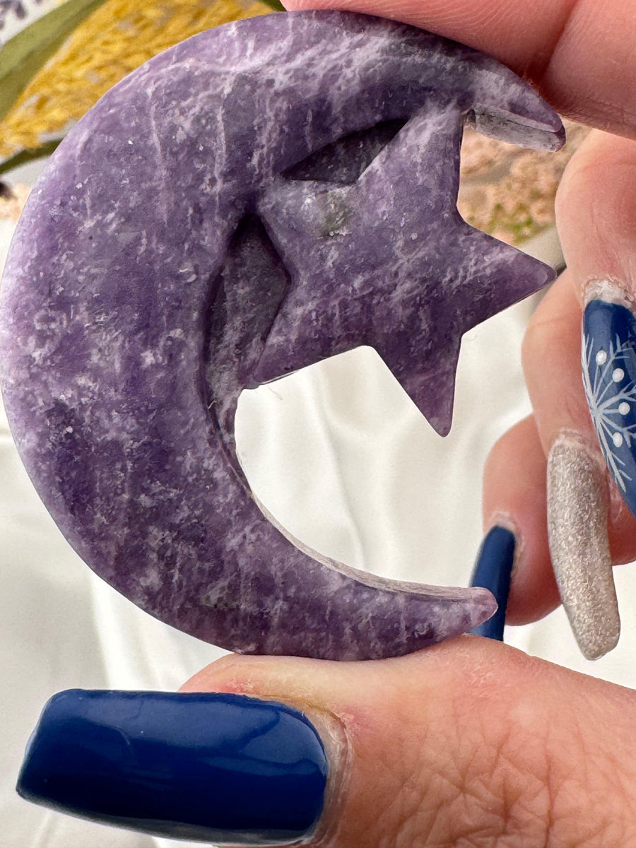 Lepidolite Star and Moon Carving-Earth Fairy Holistics