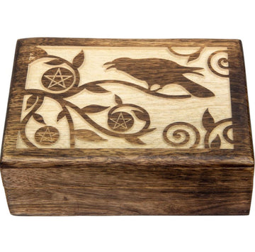 Raven Carved Wooden Box-Earth Fairy Holistics