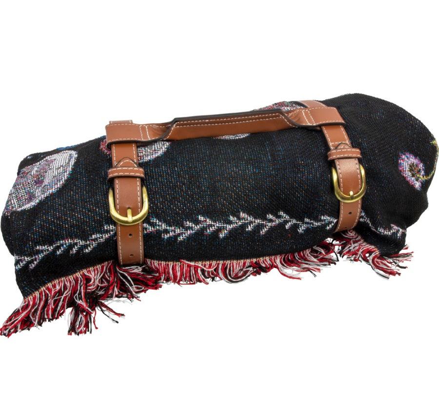 Sunflower & Moon Phases Cotton Heavy Beach Throw w/ Fringe & Straps-Earth Fairy Holistics