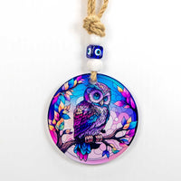 Glass Evil Eye Wall Hanging Talisman - Owl (Each)-Earth Fairy Holistics