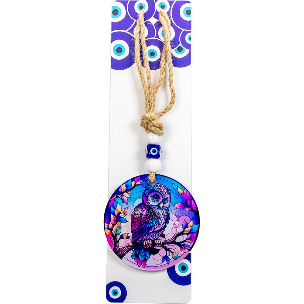 Glass Evil Eye Wall Hanging Talisman - Owl (Each)-Earth Fairy Holistics