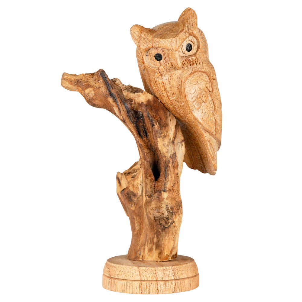 WOODEN PERCHED OWL-Earth Fairy Holistics