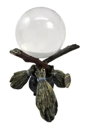 Crystal Ball on Witchcraft Cauldron Broom Stand-Earth Fairy Holistics