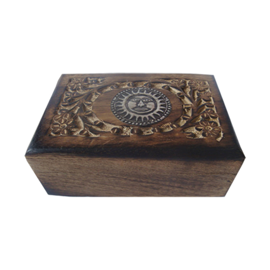 Sun Carved Wooden Jewelry Box (6 x 4 in.)-Earth Fairy Holistics