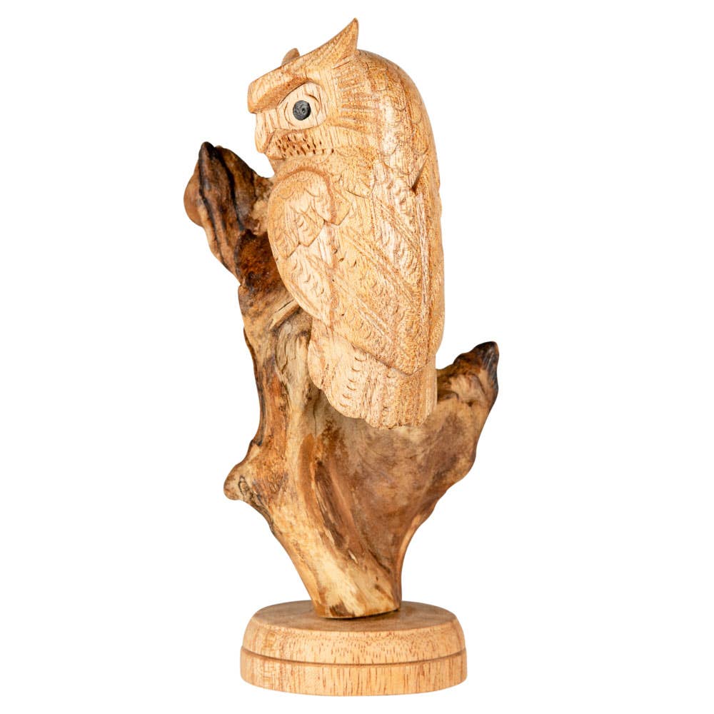 WOODEN PERCHED OWL-Earth Fairy Holistics