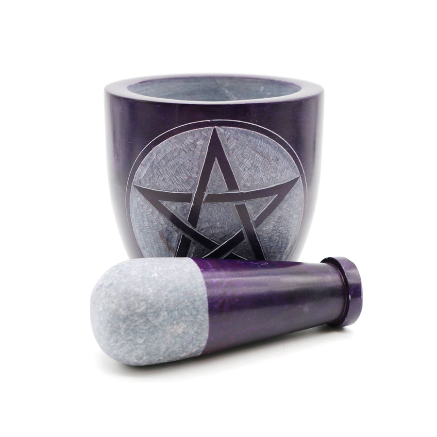 Soapstone Mortar & Pestle - Purple Pentacle-Earth Fairy Holistics