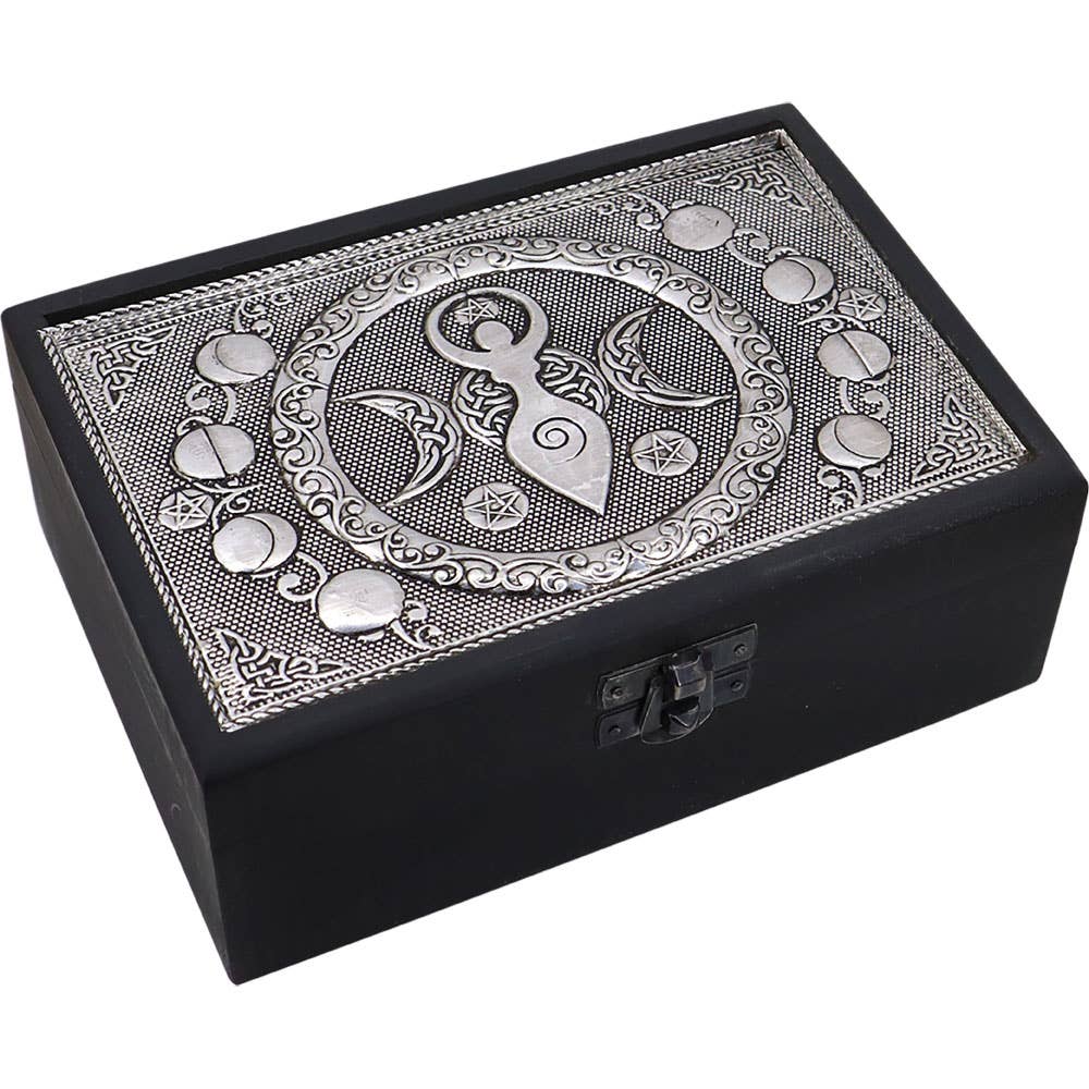 Velvet Lined Metal Top Wooden Box Triple Moon Goddess (Each)-Earth Fairy Holistics