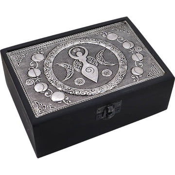 Velvet Lined Metal Top Wooden Box Triple Moon Goddess (Each)-Earth Fairy Holistics