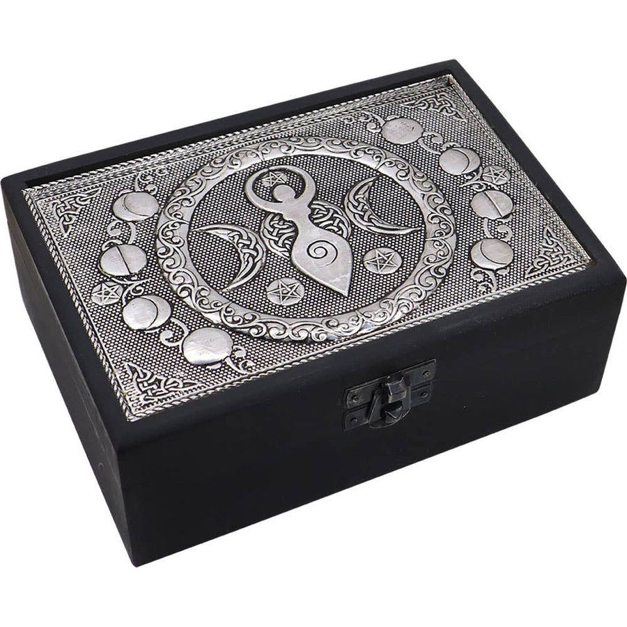 Velvet Lined Metal Top Wooden Box Triple Moon Goddess (Each)-Earth Fairy Holistics