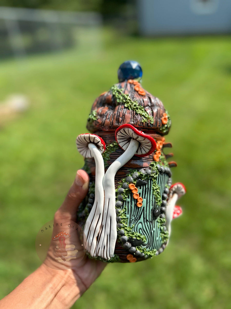 Jar | Blue Suncatcher + Red Mushrooms Fairy House-Earth Fairy Holistics