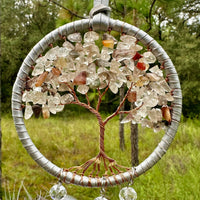 Handmade White Tree of Life Dreamcatcher with White Feathers - Rearview Mirror Hanging or Wall Hanging - Quick Ship!-Earth Fairy Holistics