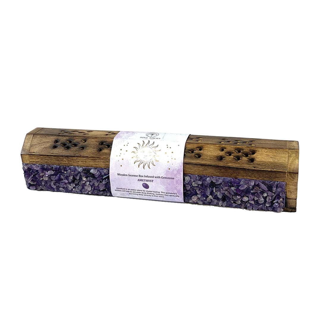 Amethyst Elements Crystal Wooden Coffin Box-Earth Fairy Holistics