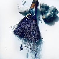 MOON BESOM BROOM + CLEAR QUARTZ CRYSTAL + UNSCENTED-Earth Fairy Holistics