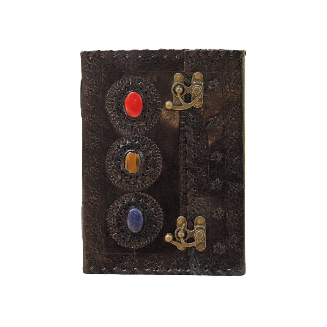 3 Stone Leather Journal Vintage Travel Journal Grimoire Book-Earth Fairy Holistics