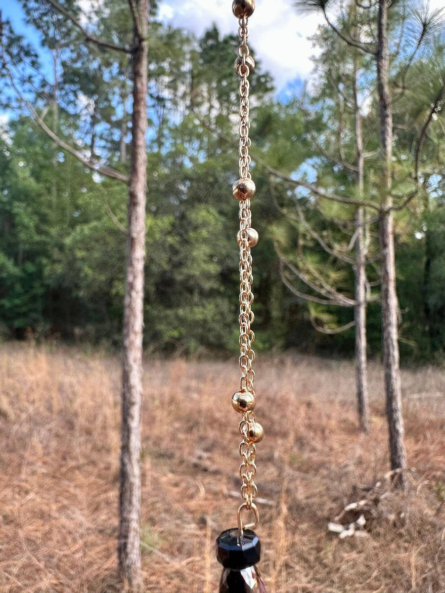 Medium Blue/Black Tree of Life Dreamcatcher with Black Heart Charm - Lapis Lazuli- Rearview Mirror Hanging or Wall Hanging - Quick Ship!-Earth Fairy Holistics