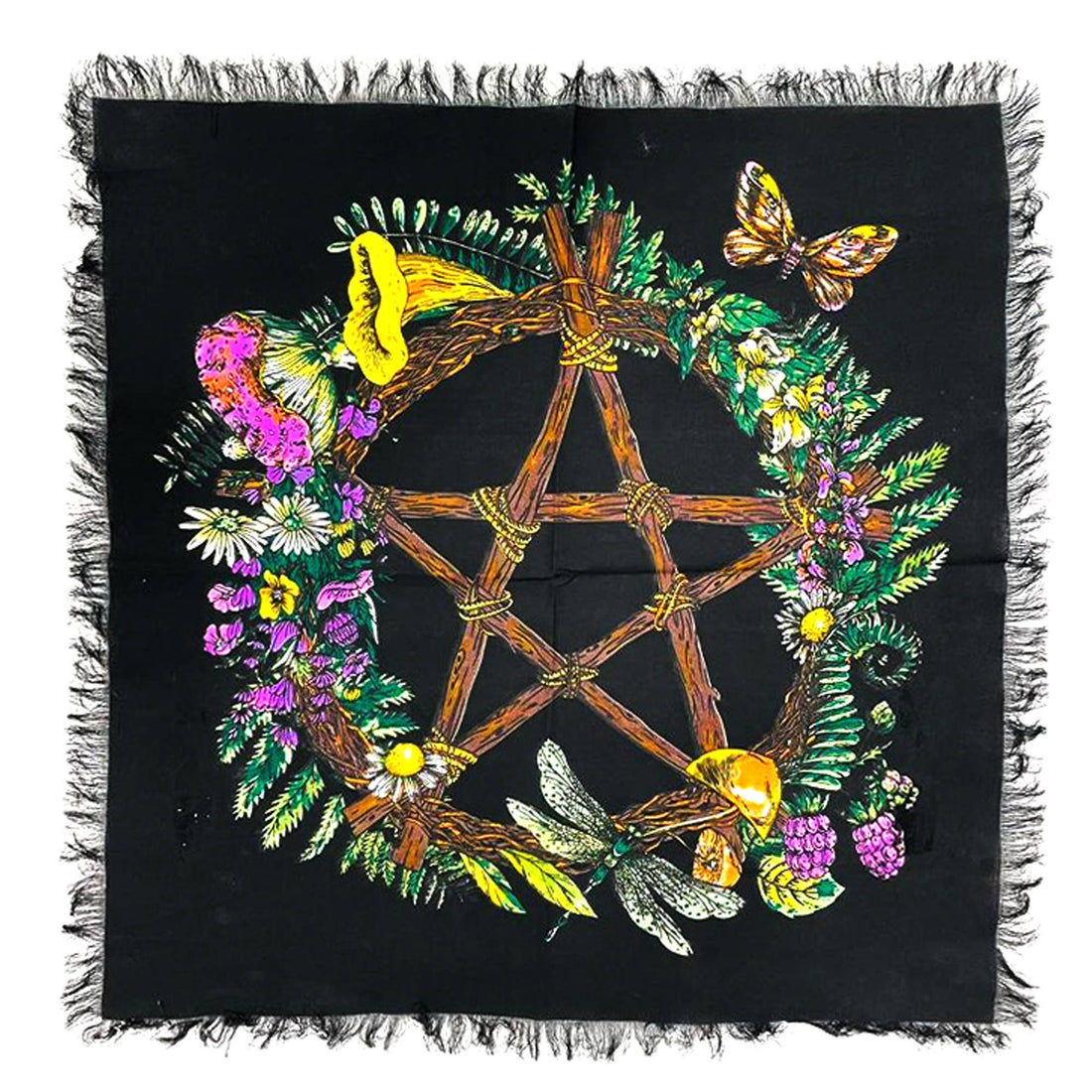 Floral Pentagram Altar Cloth (24 x 24 in.)-Earth Fairy Holistics