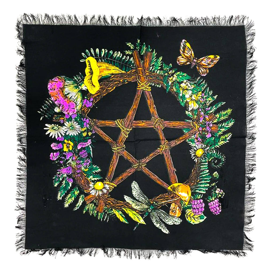 Floral Pentagram Altar Cloth (24 x 24 in.)-Earth Fairy Holistics