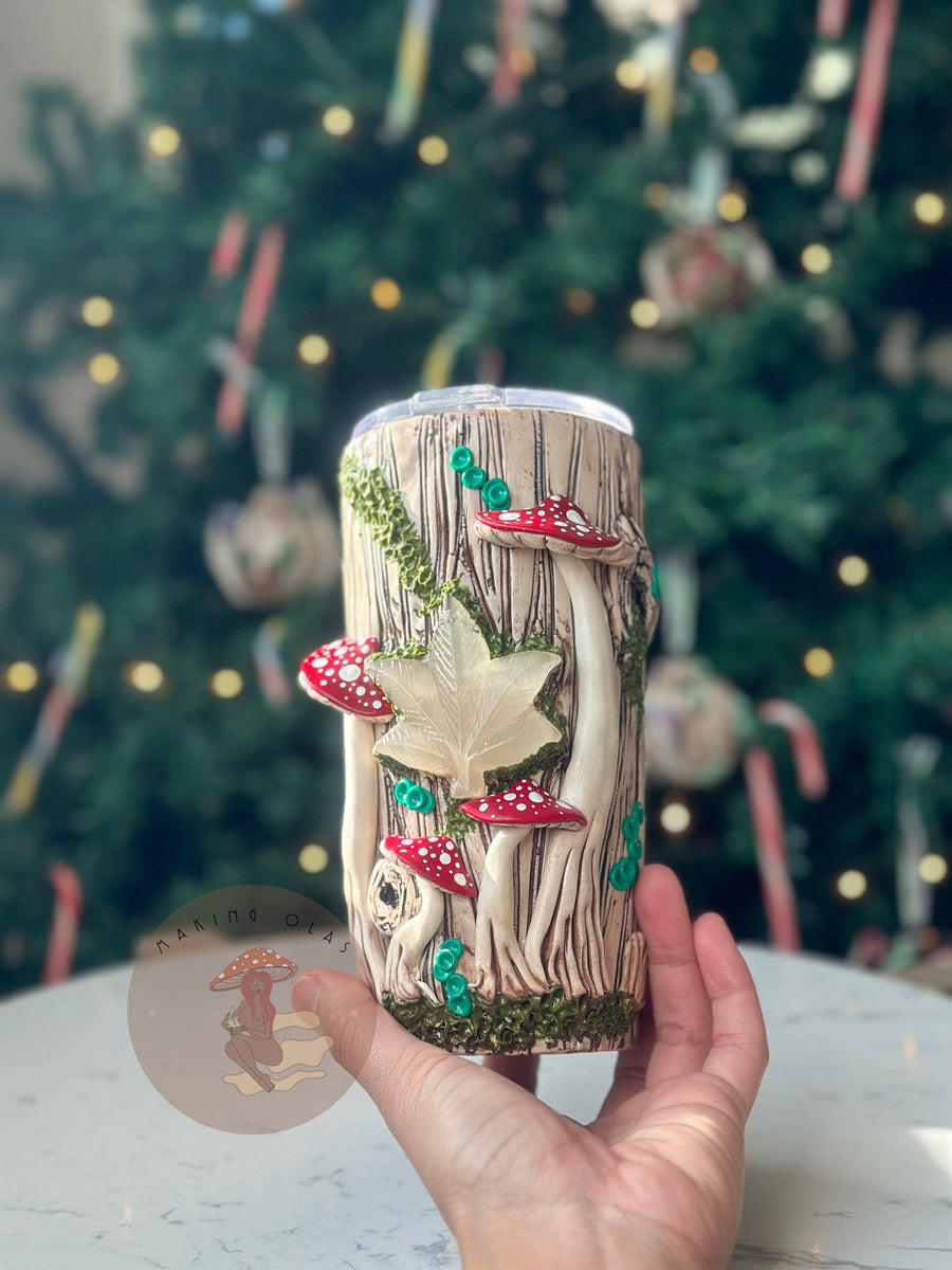 Quartz Leaf + Red Mushrooms Tall Tumbler-Earth Fairy Holistics