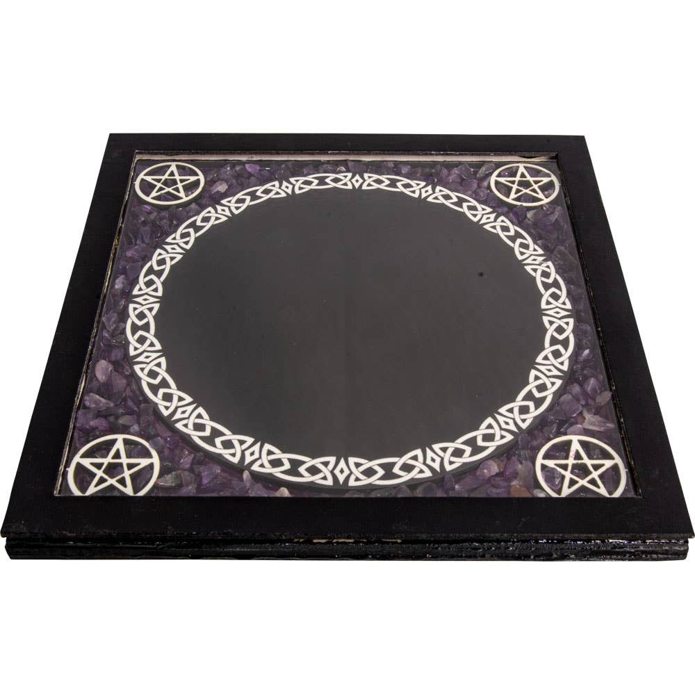 Glass Scrying Mirrors Pentacles w/ Amethyst Chips (Each)-Earth Fairy Holistics