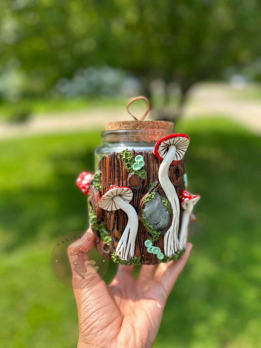 Jar | Labradorite + Red Mushrooms Cork Jar-Earth Fairy Holistics